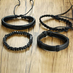 4pcs/ Set Black Bracelets for Men Bangle Adjustable Length Bohemia Holiday Male Jewelry Punk Pulseira - Trend Catalog - 