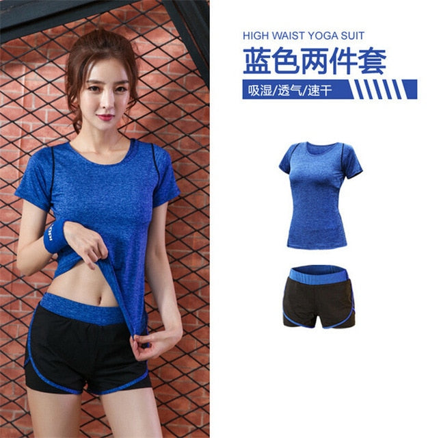5 pieces sets coat+t shirt+bra+shorts+leggings women yoga clothing quick dry outdoor sports running fitness gym ropa deportiva - Trend Catalog