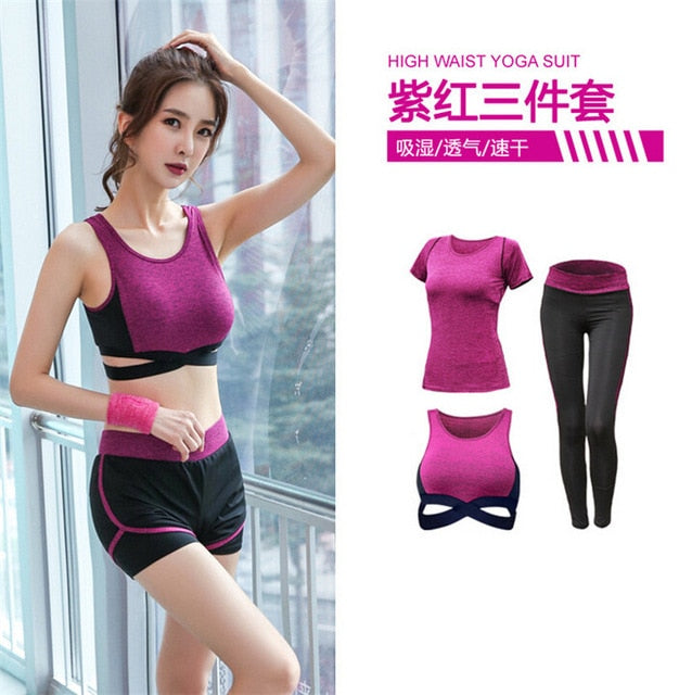 5 pieces sets coat+t shirt+bra+shorts+leggings women yoga clothing quick dry outdoor sports running fitness gym ropa deportiva - Trend Catalog