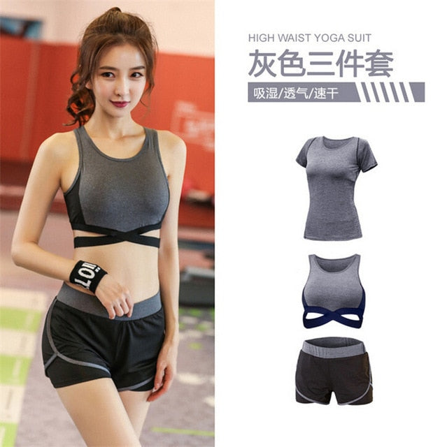 5 pieces sets coat+t shirt+bra+shorts+leggings women yoga clothing quick dry outdoor sports running fitness gym ropa deportiva - Trend Catalog