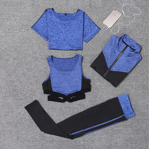 5 pieces sets coat+t shirt+bra+shorts+leggings women yoga clothing quick dry outdoor sports running fitness gym ropa deportiva - Trend Catalog