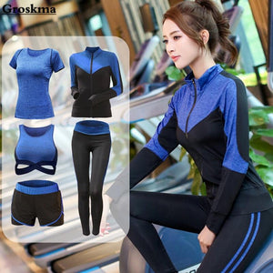 5 pieces sets coat+t shirt+bra+shorts+leggings women yoga clothing quick dry outdoor sports running fitness gym ropa deportiva - Trend Catalog