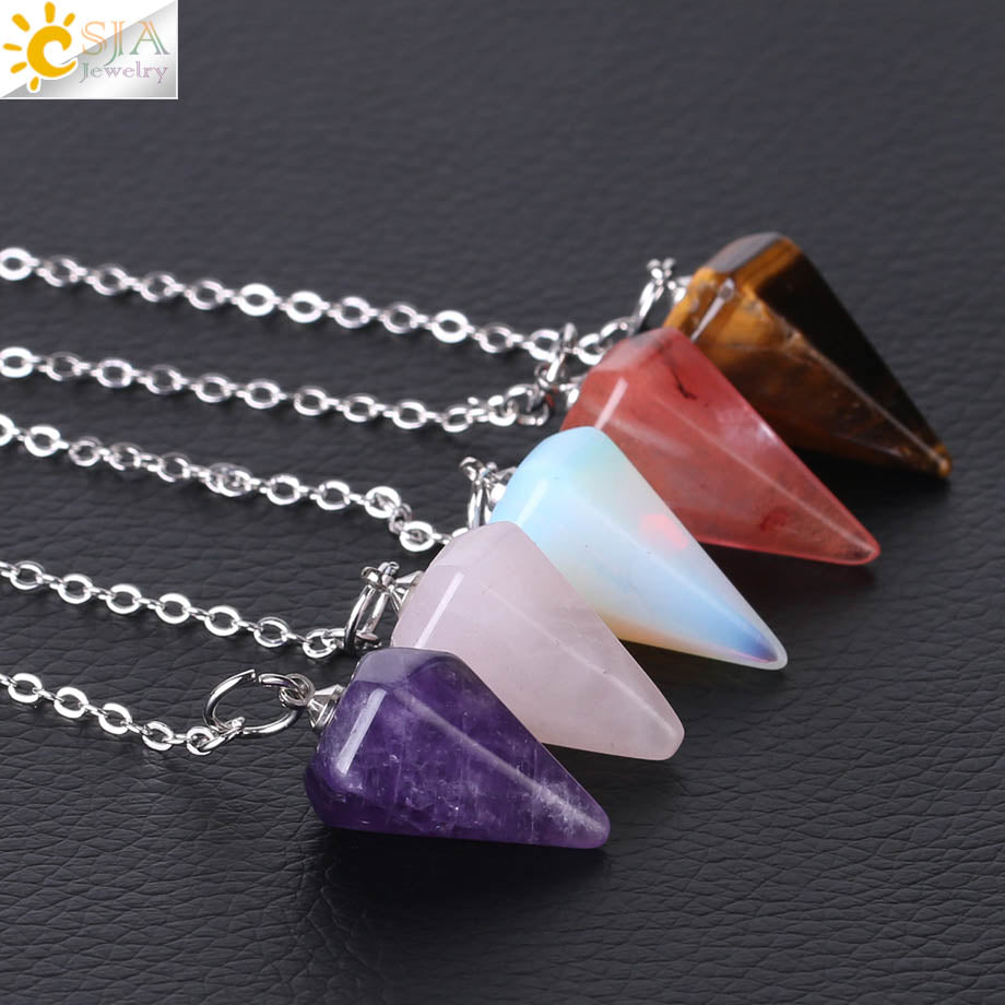 CSJA Small Size Reiki Pendulum Natural Stone Amulet Healing Crystal Pendant Meditation Hexagonal Pendulums