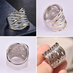 Multi-layer Gold coloured, Two-tone Ring High Quality Simulation Crystal Silver Colour Wedding Rings For Women Bagues Pour Femme. Jewelry. - Trend Catalog