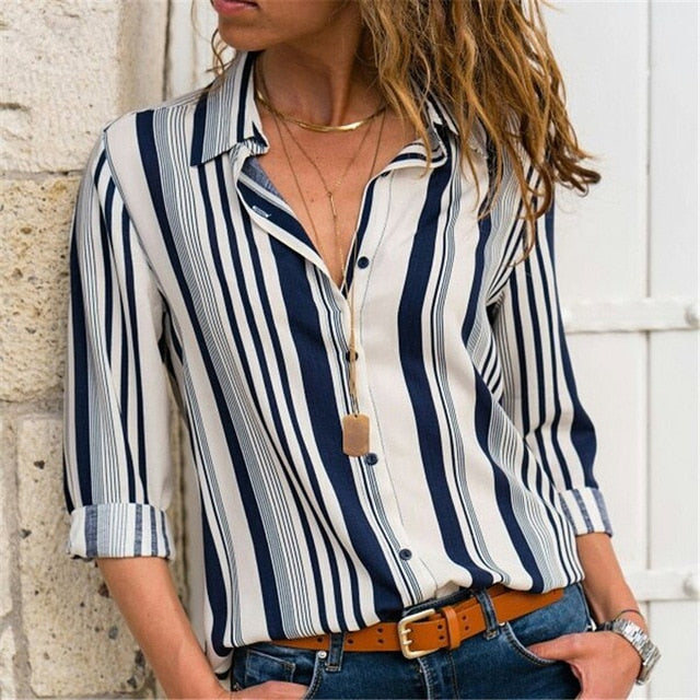 Women Blouses  Fashion Long Sleeve Turn Down Collar Office Shirt Chiffon Blouse Shirt Casual Tops