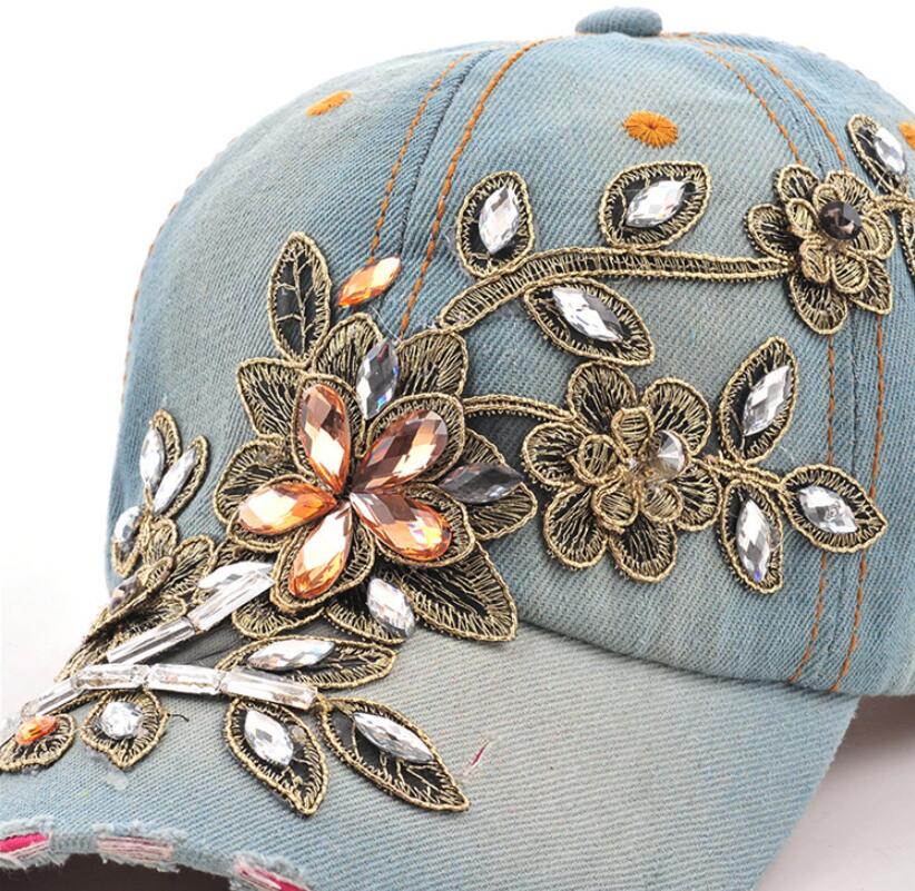 Women's Baseball Cap Diamond Painting Embroidery Flower Denim Snapback Hats Jeans Woman Female Cap Cowboy Summer Sun Hat - Trend Catalog - 