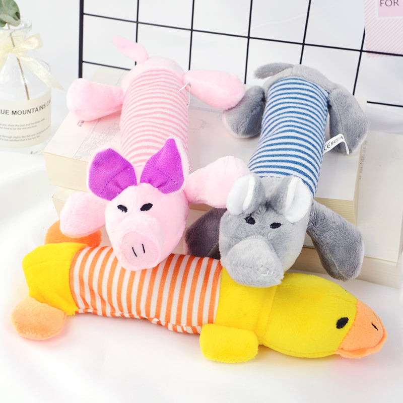 Popular Pet Dog Cat Funny Fleece Durability Plush Dog Toys Squeak Chew Sound Toy Fit for All Pets Elephant Duck Pig Plush Toys