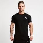 Sport T Shirt Men Cotton O-Neck Gym Training T shirt men Elastic tight Running T shirt Sport Bodybuilding Fitness shirt