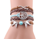 Fashion Infinity Tree flying birds charm Imitation Pearl Leather braid women wrap bracelet Bracelets & Bangles for women jewelry - Trend Catalog - 