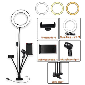 8inch LED Ring Light kit for Makeup Tutorial YouTube Video Live Stream For iPad Microphone Phone Holder Selfie Beauty Ring Light - Trend Catalog - 