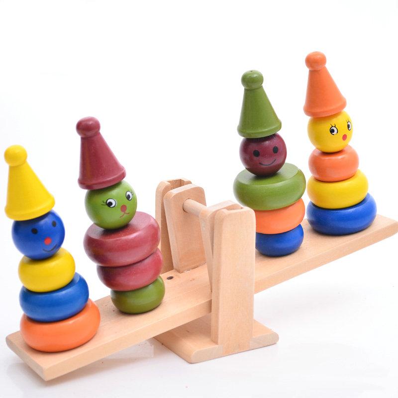 Montessori teaching AIDS children wooden rainbow tower balance toys, children clown balance blocks wood toys - Trend Catalog