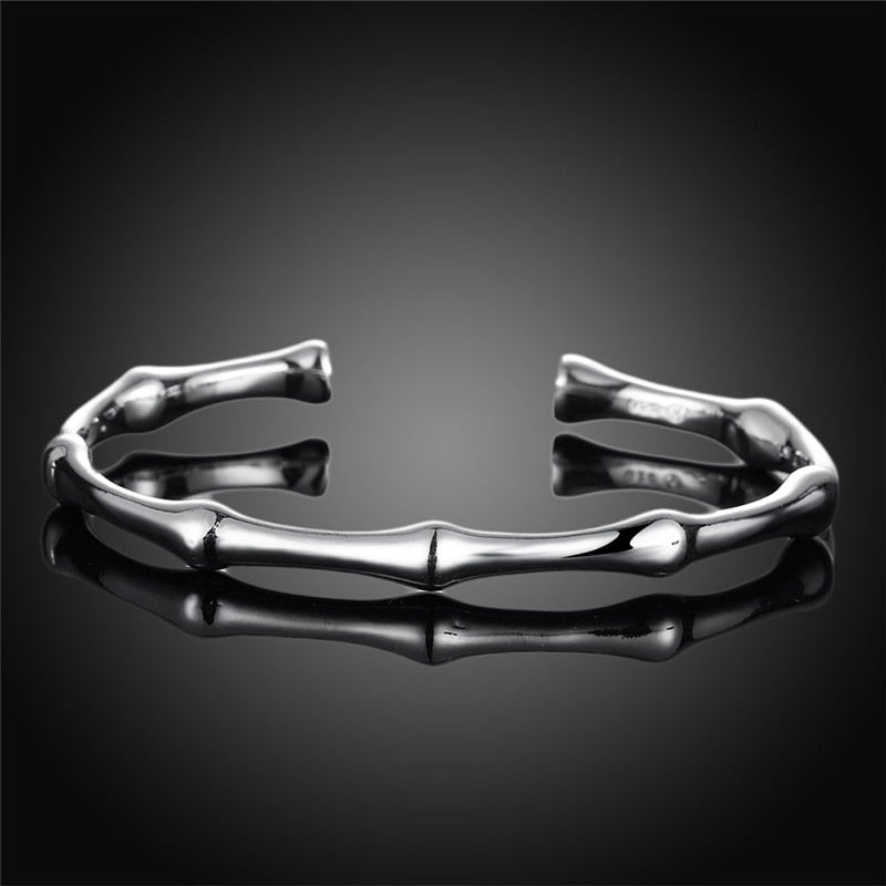 New Romantic Bracelet & Bangles for Women 925 Silver Hot Bamboo Joint Opening Cuff Bracelet Fashion Women Bangles Jewelry