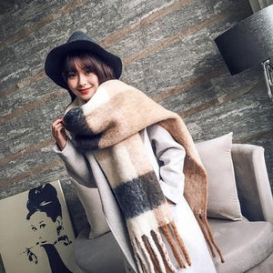 Mingjiebihuo Korean new fashion long scarf shawl female autumn and winter new color mixed wild warm thick fringed scarf - Trend Catalog