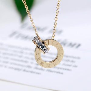 Couple Jewelry Austrian Crystal Love Necklace Luxury Brand Roman Numerical Necklace For Women Two Circle Pendant Clavicle - Trend Catalog