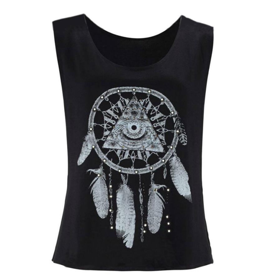 Sexy Women Tank Tops Short Vest Dreamcatcher Printed Sleeveless Summer New Black O-Neck Crop Top Casual Cool Girl Hip Hop Tees - Trend Catalog - 