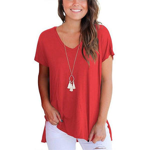 T-shirt Women Cotton Summer V-Neck Short Sleeve Shirt Women Basic T-shirts, fashion, blouse. - Trend Catalog