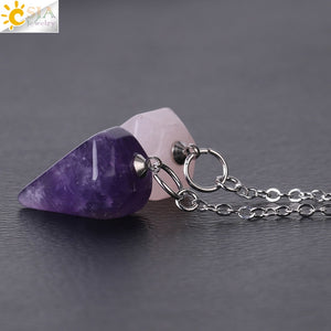 CSJA Small Size Reiki Pendulum Natural Stone Amulet Healing Crystal Pendant Meditation Hexagonal Pendulums