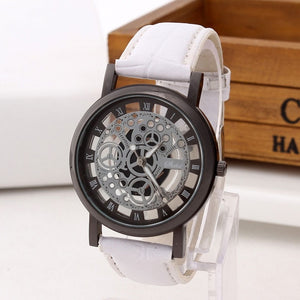 Fashion Business Skeleton Watch Men Engraving Hollow Reloj Hombre Dress Quartz Wristwatch Leather Band Women Clock Relojes Mujer - Trend Catalog - 