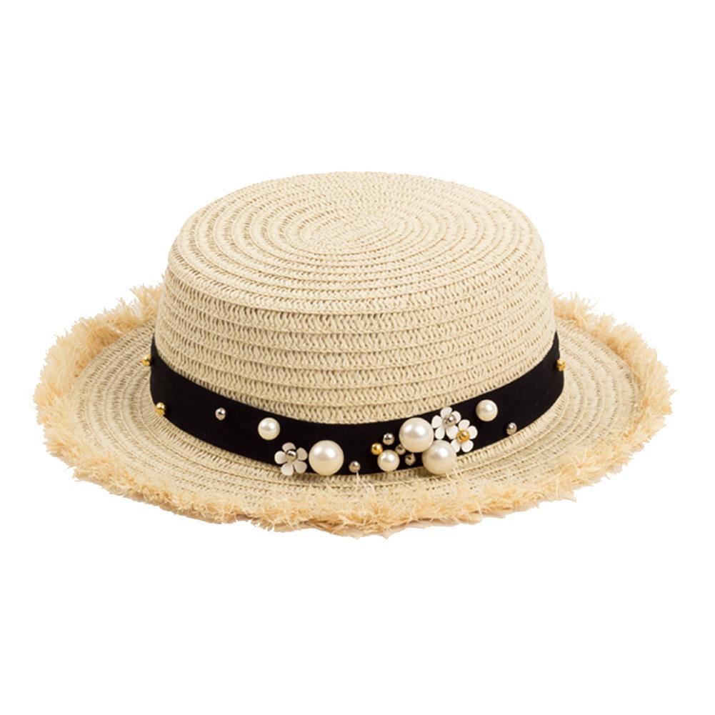 Women's Daisy Flower Rhinestone Inlaid Flat Top Hat Korean Style Spring Summer Straw Hat Beach Sports Hat