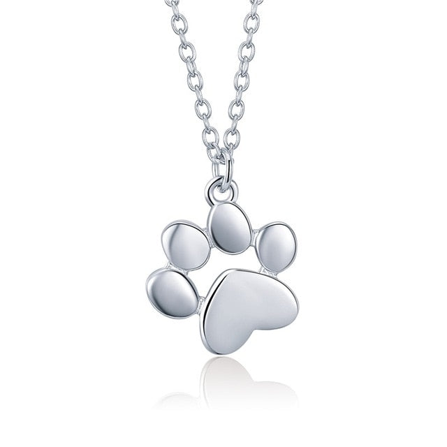 BAMOER Genuine 925 Sterling Silver Cute Animal Footprints Dog Cat Footprints Paw Necklaces Pendants Women Silver Jewelry SCN275