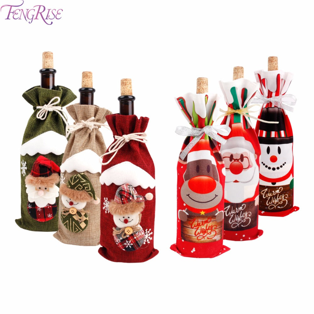 FengRise Christmas Decorations for Home Santa Claus Wine Bottle Cover Snowman Stocking Gift Holders Xmas Navidad Decor New Year - Trend Catalog - 