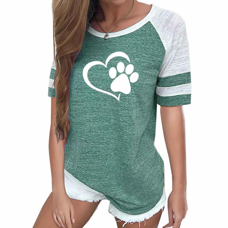 Love Dog Paw Print Top Shirt Women Plus Size Raglan Pink T-shirt  Tumblr Cropped Cute