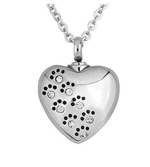 Crystal Pet Dog Paw Print Heart Urn Pendant Necklace, jewelry.