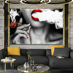 Modern Abstract Portrait Posters and Prints Wall Art Canvas Painting Women Smoke Money Oil Painting on the Wall Creative Decor