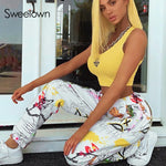 Sweetown Graffiti Baggy Cargo Pants Women Jogger Sweatpants Casual Pockets Elastic High Waist Trousers Female Hip Hop Streetwear - Trend Catalog