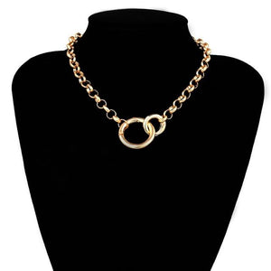 Gold Color Double Round Circle Lasso Choker Necklace Collar Statement Necklace Clavicle - Trend Catalog