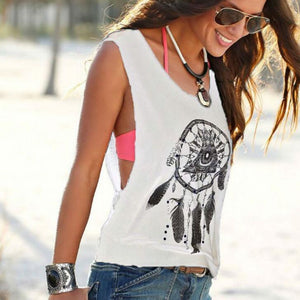 Sexy Women Tank Tops Short Vest Dreamcatcher Printed Sleeveless Summer New Black O-Neck Crop Top Casual Cool Girl Hip Hop Tees - Trend Catalog - 