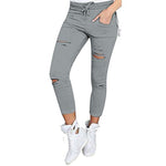 Skinny Jeans Women Denim Pants Holes Destroyed Knee Pencil Pants Casual Trousers Black White Stretch Ripped Jeans - Trend Catalog - 