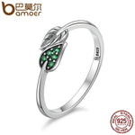 BAMOER 925 Sterling Silver Dancing Leaves Leaf Green jewerly Dazzling CZ Finger Rings. Accessories. - Trend Catalog - 