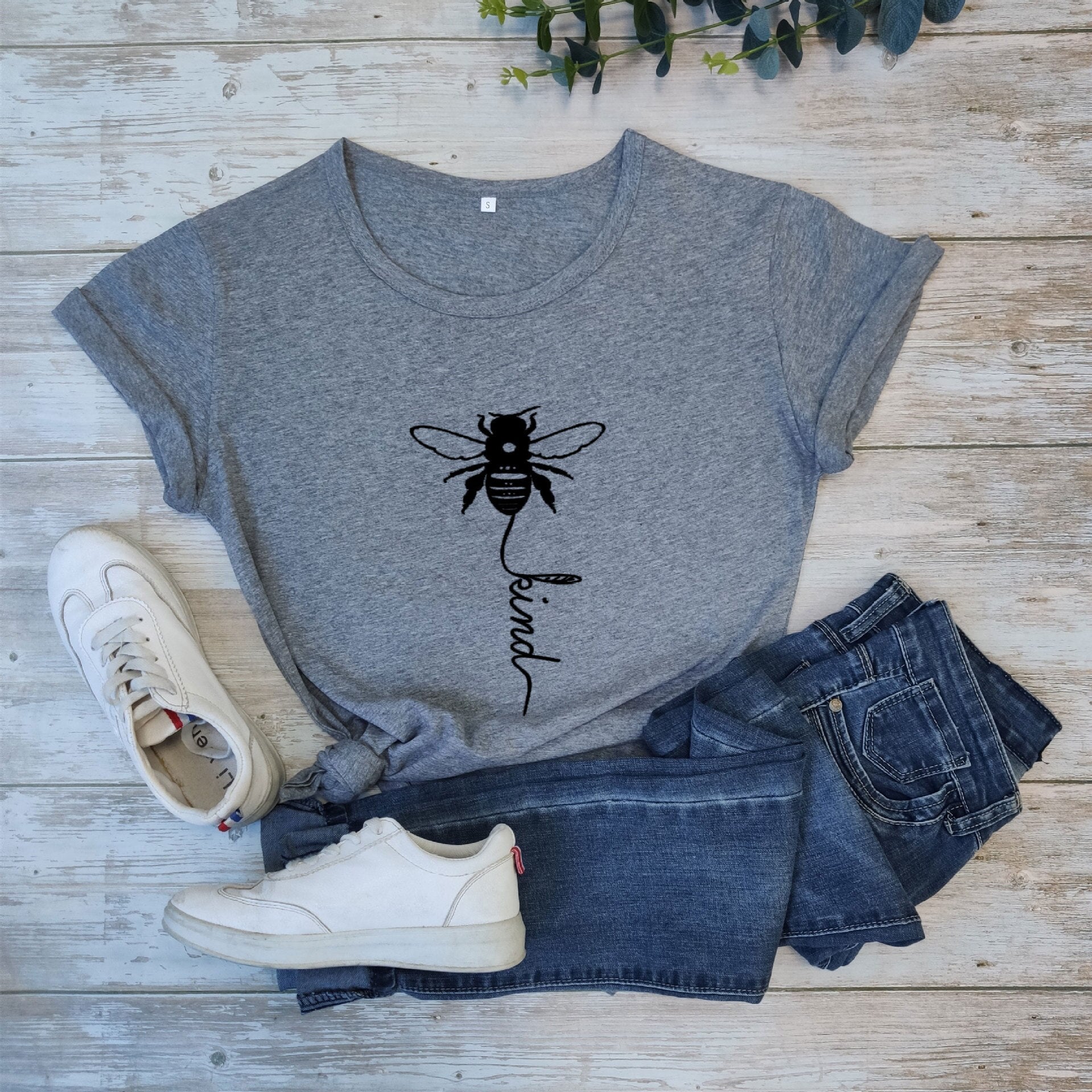 Cotton T Shirt Bee Kind Print Women Short Sleeve O Neck Loose Tshirt 2020 Summer Tee Shirt Tops