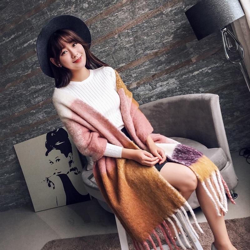 Mingjiebihuo Korean new fashion long scarf shawl female autumn and winter new color mixed wild warm thick fringed scarf - Trend Catalog