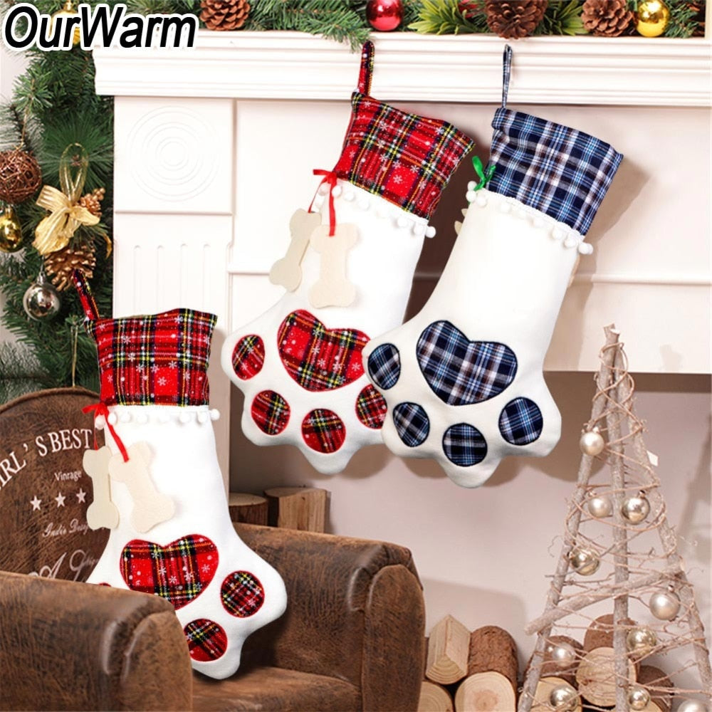 OurWarm Plaid Christmas Stocking New Year Gift Bag for Pet Dog Cat Christmas Goods Xmas Tree Hanging Ornaments navidad 2018 - Trend Catalog - 