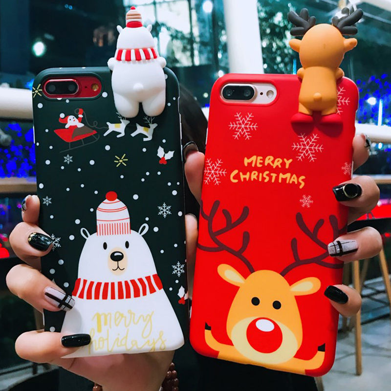Cute Cartoon Christmas 3D Doll Deer Snowman Phone Case For iPhone X XS XR XS Max 6 6S 7 8 Plus Christmas Soft TPU Back Cover - Trend Catalog - 