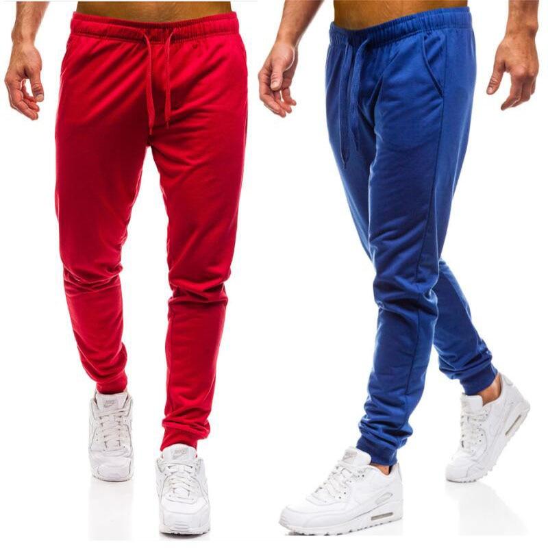 Dropshipping Men Joggers Elastic Waist Long Trousers 2019 Brand Fashion Casual Solid Color Fitness Workout Sweatpants Blue Red - Trend Catalog