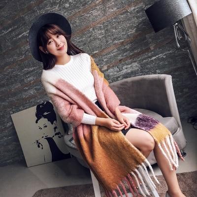 Mingjiebihuo Korean new fashion long scarf shawl female autumn and winter new color mixed wild warm thick fringed scarf - Trend Catalog