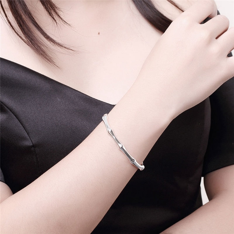 New Romantic Bracelet & Bangles for Women 925 Silver Hot Bamboo Joint Opening Cuff Bracelet Fashion Women Bangles Jewelry