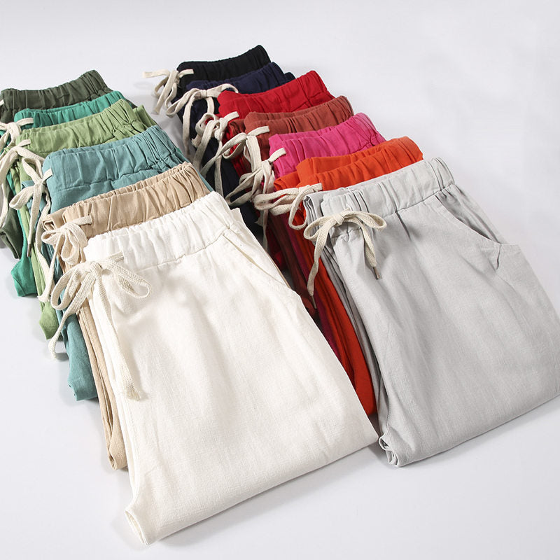 Candy Colors Summer Pants Women Lace Up Pantalon Femme Cotton Linen Sweatpants Casual Harem Pants Women Ladies Trousers - Trend Catalog - 