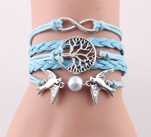 Fashion Infinity Tree flying birds charm Imitation Pearl Leather braid women wrap bracelet Bracelets & Bangles for women jewelry - Trend Catalog - 