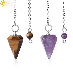 CSJA Small Size Reiki Pendulum Natural Stone Amulet Healing Crystal Pendant Meditation Hexagonal Pendulums