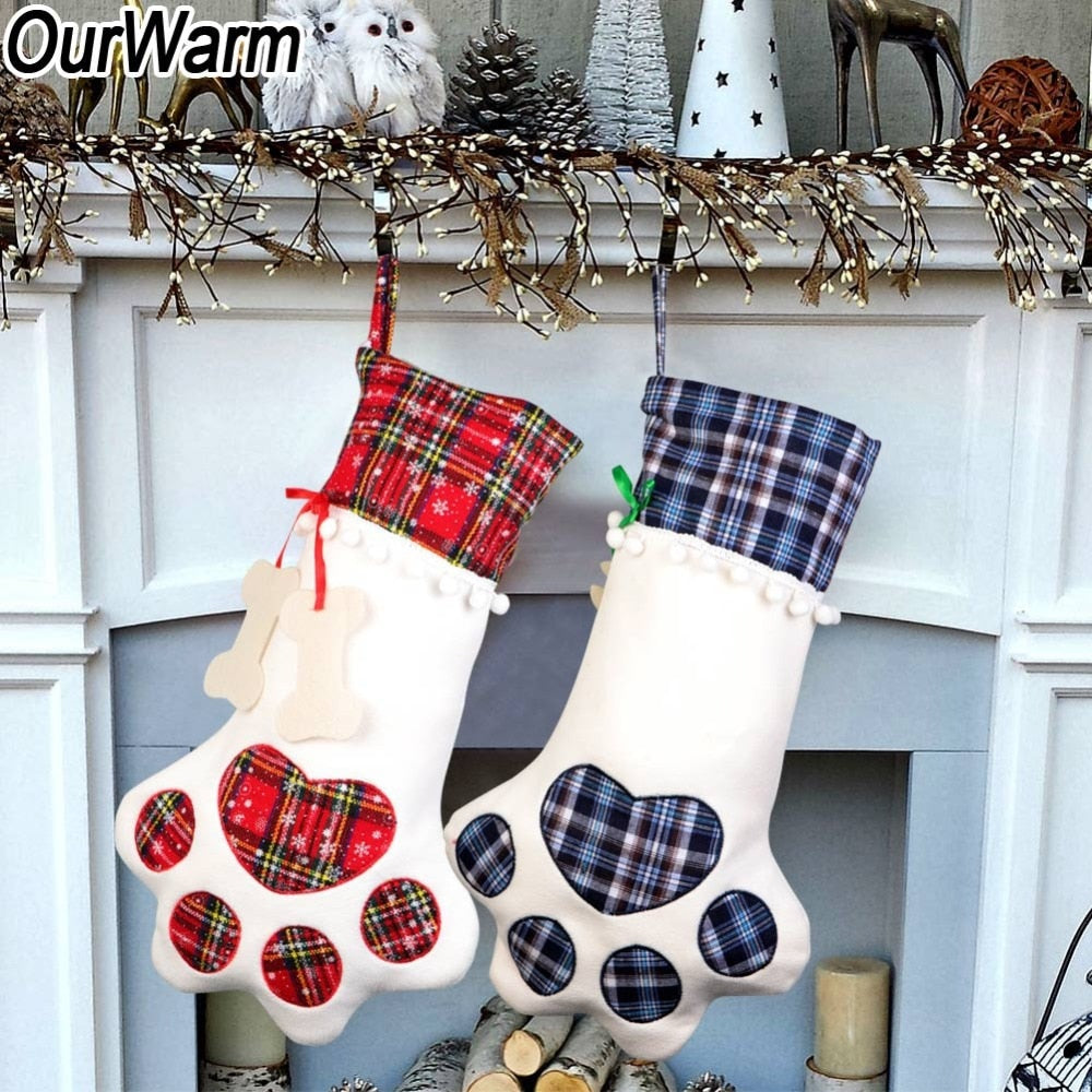 OurWarm Plaid Christmas Stocking New Year Gift Bag for Pet Dog Cat Christmas Goods Xmas Tree Hanging Ornaments navidad 2018 - Trend Catalog - 