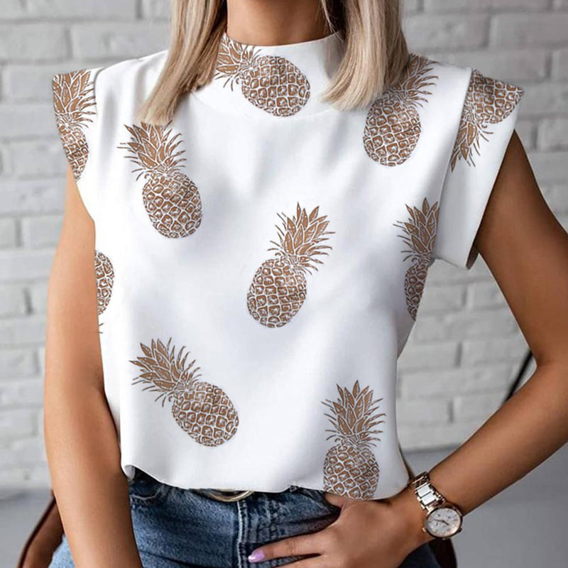 Women Elegant Lips Print blouse shirts 2020 Summer Casual Stand Neck Pullovers tops Ladies Fashion cute Eye Short Sleeve Blusa