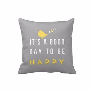 IT'S A GOOD DAY TO BE HAPPY-Yellow Bird Letter Cushion Cover Nordic Style Grey Square Throw Pillow Case - Trend Catalog