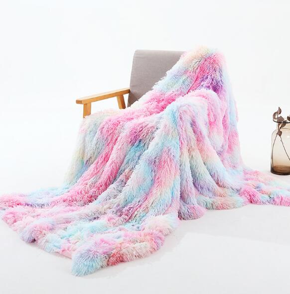 Rainbow Plush Super Soft Blanket Colorful Bedding Sofa Cover. Fuzzy Warm Throw Cozy Couch Blanket for Winte - Trend Catalog - 