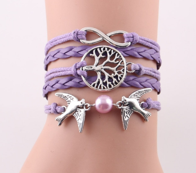 Fashion Infinity Tree flying birds charm Imitation Pearl Leather braid women wrap bracelet Bracelets & Bangles for women jewelry - Trend Catalog - 
