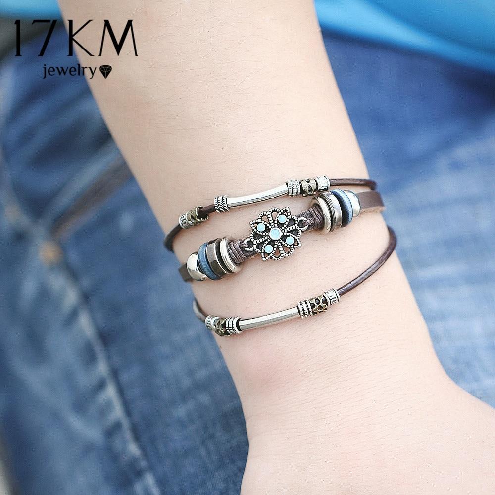 Vintage Flower Bracelets & Bangle Boho Multiple Layers Leather Bracelet Handmade Female Punk Jewelry - Trend Catalog