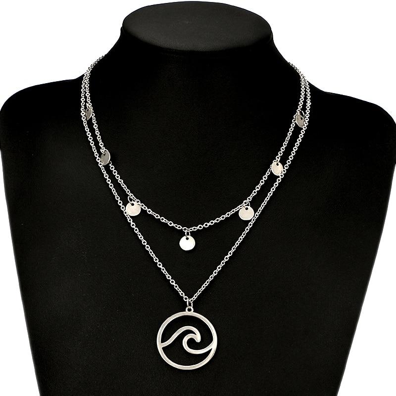 Bohemian Wave Pendant Chokers Necklaces Silver Sequins Multi Layer Necklace Jewelry - Trend Catalog